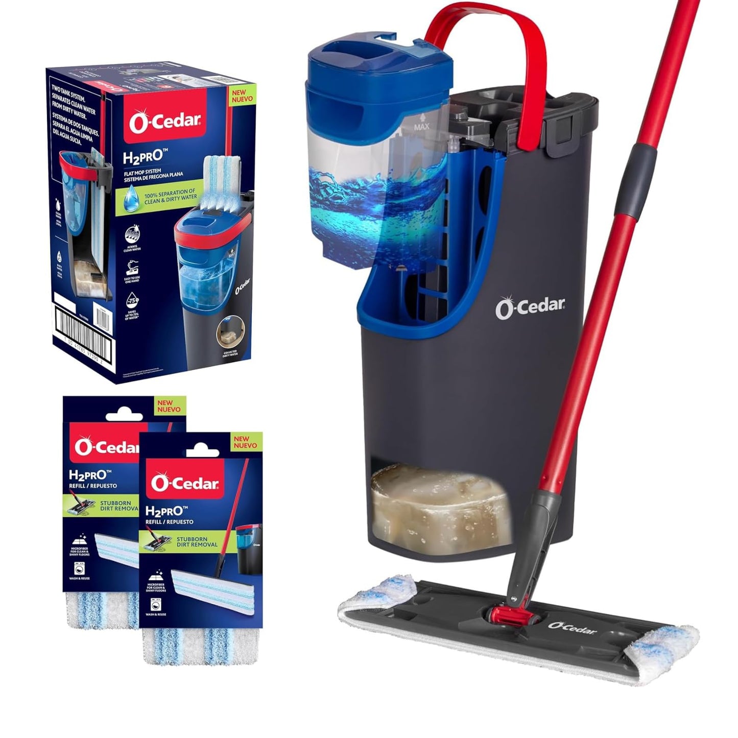 Dual Tank Spray Mop System Reusable Microfiber 3 Refills