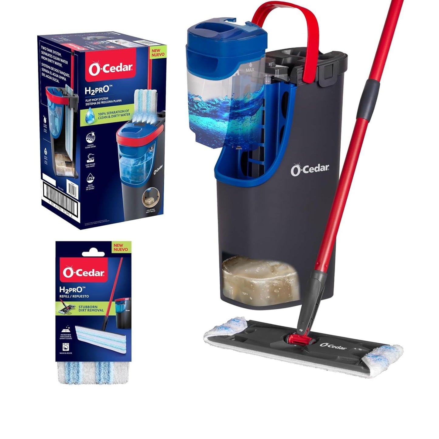 Dual Tank Spray Mop System Reusable Microfiber 3 Refills