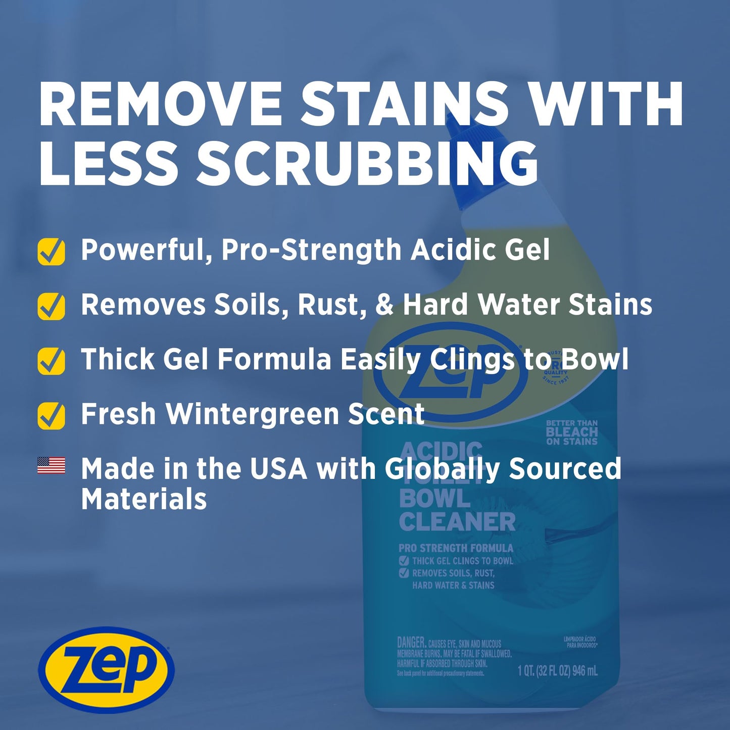 Acidic Toilet Bowl Cleaner Clinging Formula 32oz 4 Pack