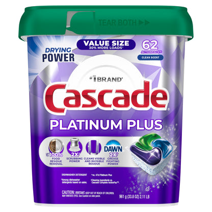 Dishwasher Pods Platinum Plus Clean Scent 62 Count