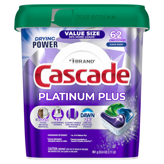Dishwasher Pods Platinum Plus Clean Scent 62 Count