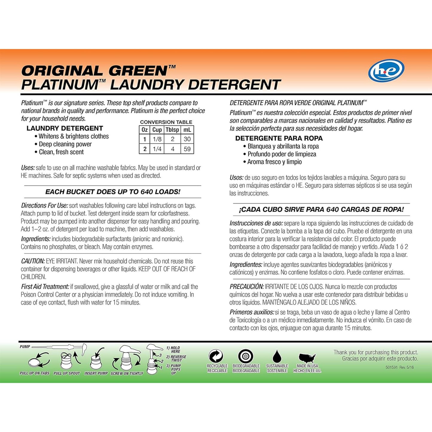 Liquid Laundry Detergent 3X Platinum 5 Gallon Original Scent